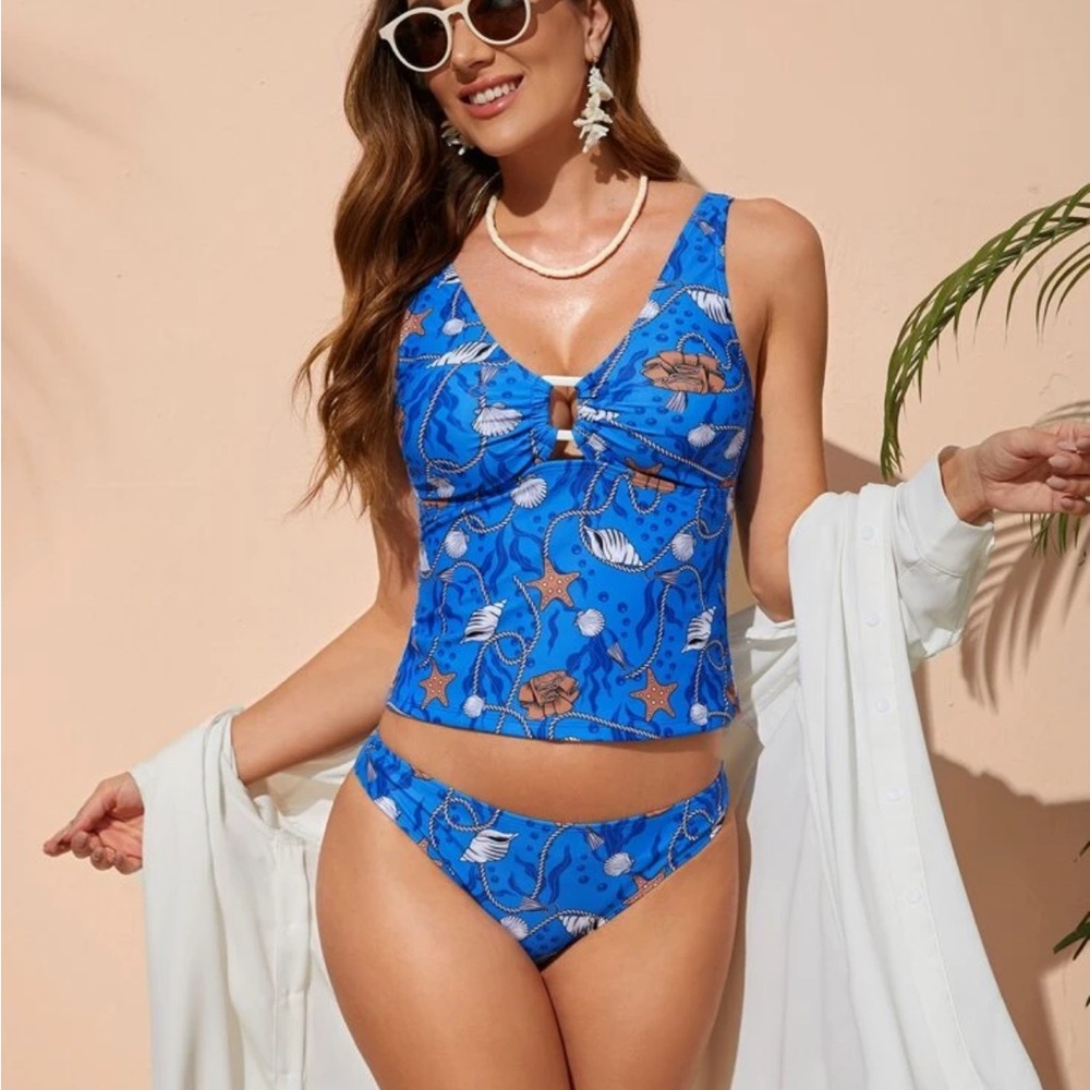 SHEIN Blue Starfish Print Women's Swimwear